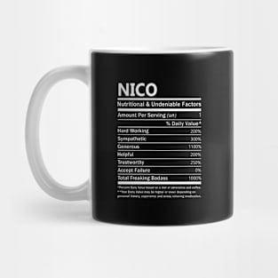 Nico Name T Shirt - Nico Nutritional and Undeniable Name Factors Gift Item Tee Mug